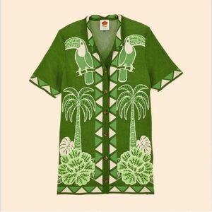 NWT FARM RIO Green Summer Sunrise toucan and palm tree Knit Shirt size XS